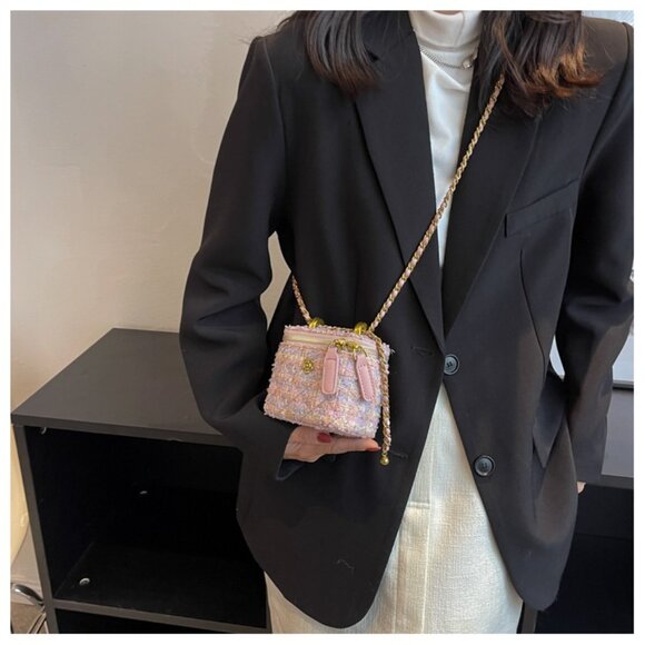 Tweed Boucle Mini Box Chain Crossbody Bag/Multiple colors available/2 Sizes - Picture 6 of 15